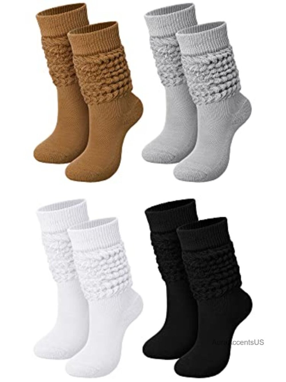 4 Pairs Slouch Socks Knee-High Retro 80s Style Women Shoe Size 5-10